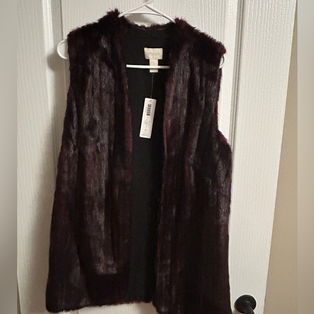 Chico's Elegant Faux Fur Vest in Deep Burgundy